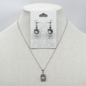 Necklace set with earrings and chain. Clear crystal and chain extension.